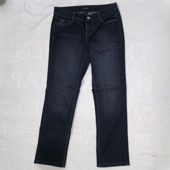 White House Black Market ✦ Rhinestone Crop Jeans ✦ Embellished Pockets Dark Wash - Picture 4 of 12